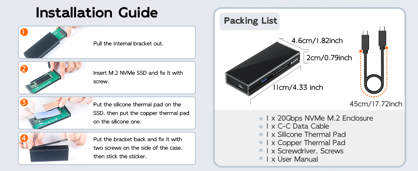 MAIWO K1685P3 USB3.2 Gen2x2 20Gbps M.2 NVMe SSDケース 製品詳細画像